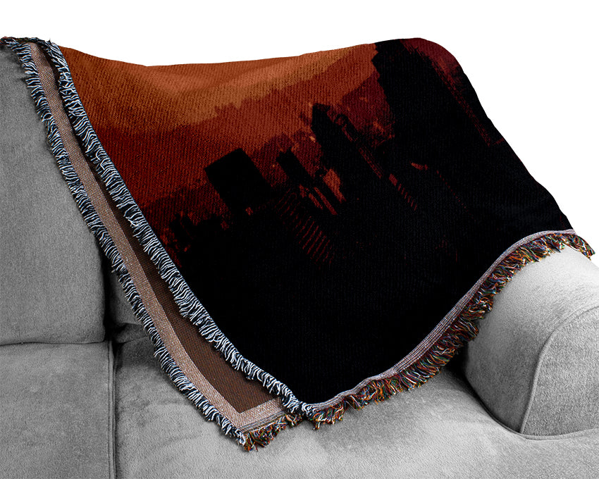 Nyc Empire State Building At Sunset Woven Blanket