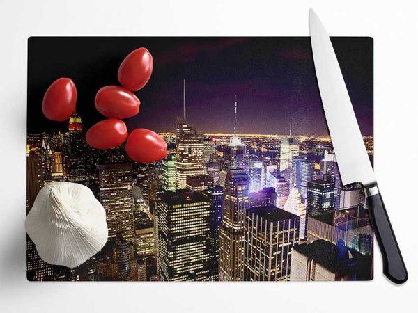 Nyc Empire State Building Red Glow Night Glass Chopping Board