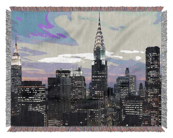 NYC Empire State Building Lilac Sky Woven Blanket