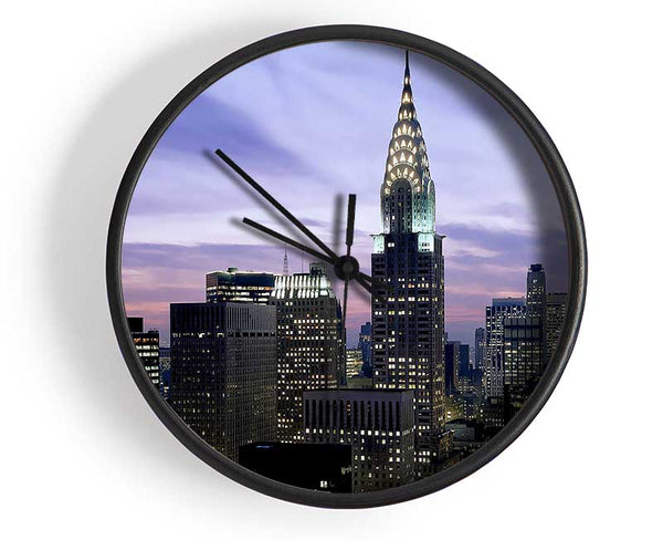 NYC Empire State Building Lilac Sky Clock - Wallart-Direct UK