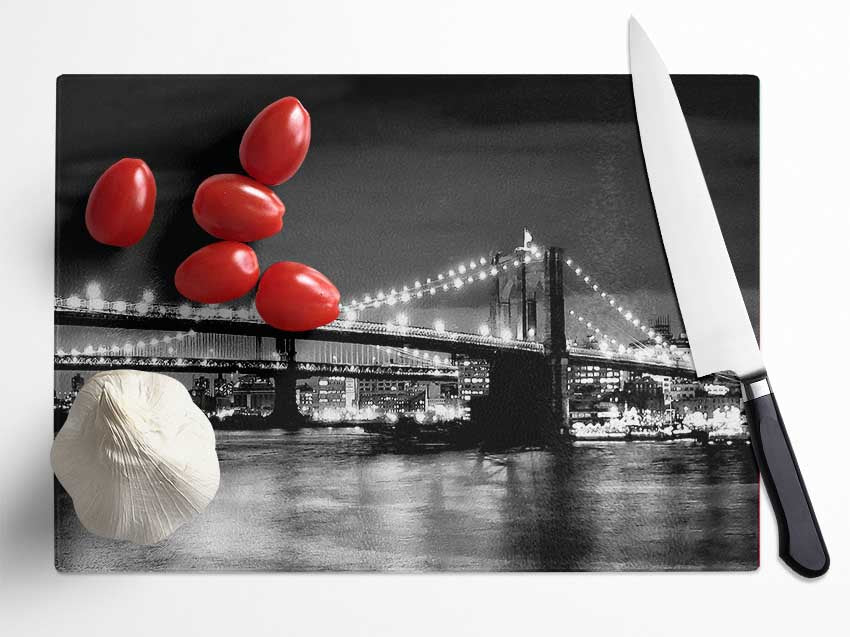 NYC Night Bridge B n W Glass Chopping Board