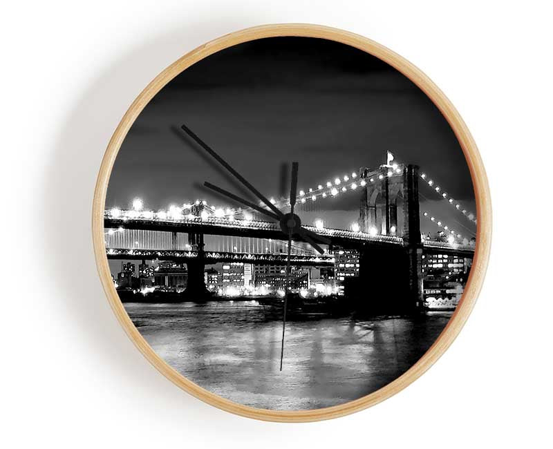 NYC Night Bridge B n W Clock - Wallart-Direct UK