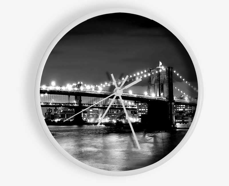 NYC Night Bridge B n W Clock - Wallart-Direct UK