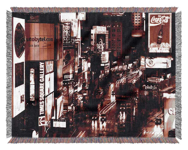 Nyc Times Square Red Glow Woven Blanket