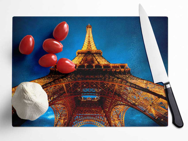 Paris At Night Eiffel Tower View From Below Glass Chopping Board