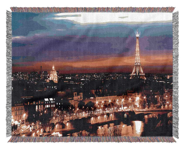 Paris City At Night Woven Blanket