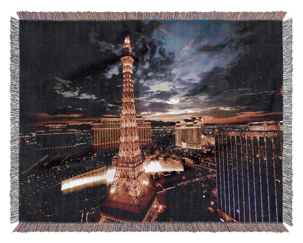 Paris Eiffel Tower Golden Night Glow Woven Blanket