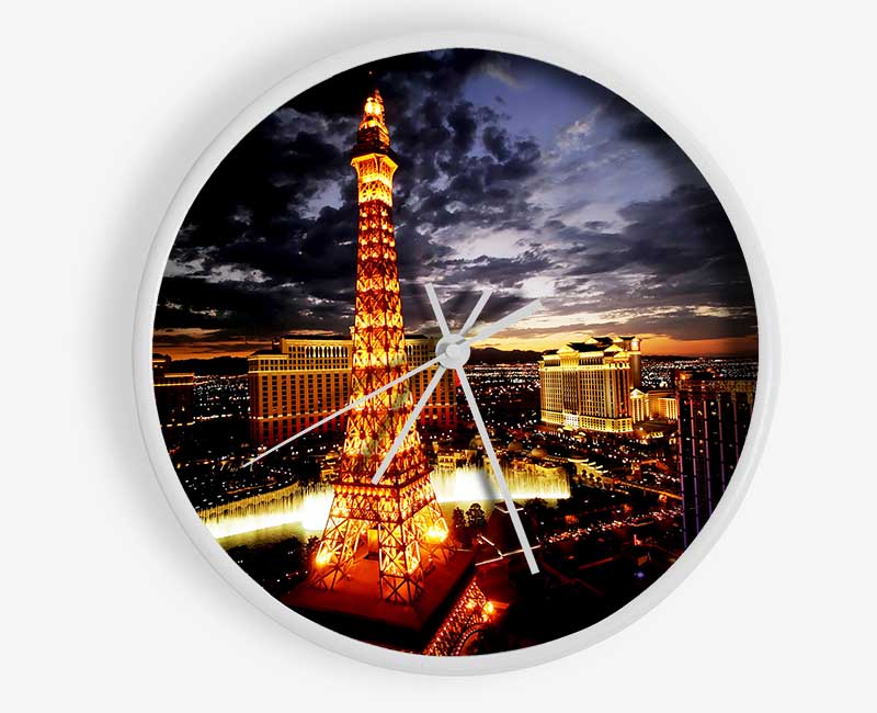 Paris Eiffel Tower Golden Night Glow Clock - Wallart-Direct UK