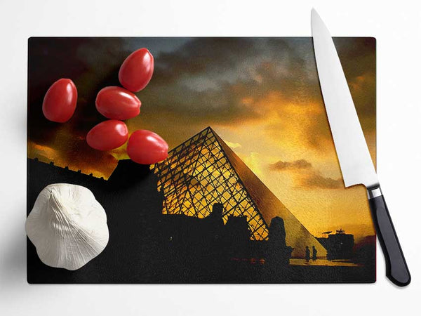 Paris Louvre Pyramid At First Light Glass Chopping Board