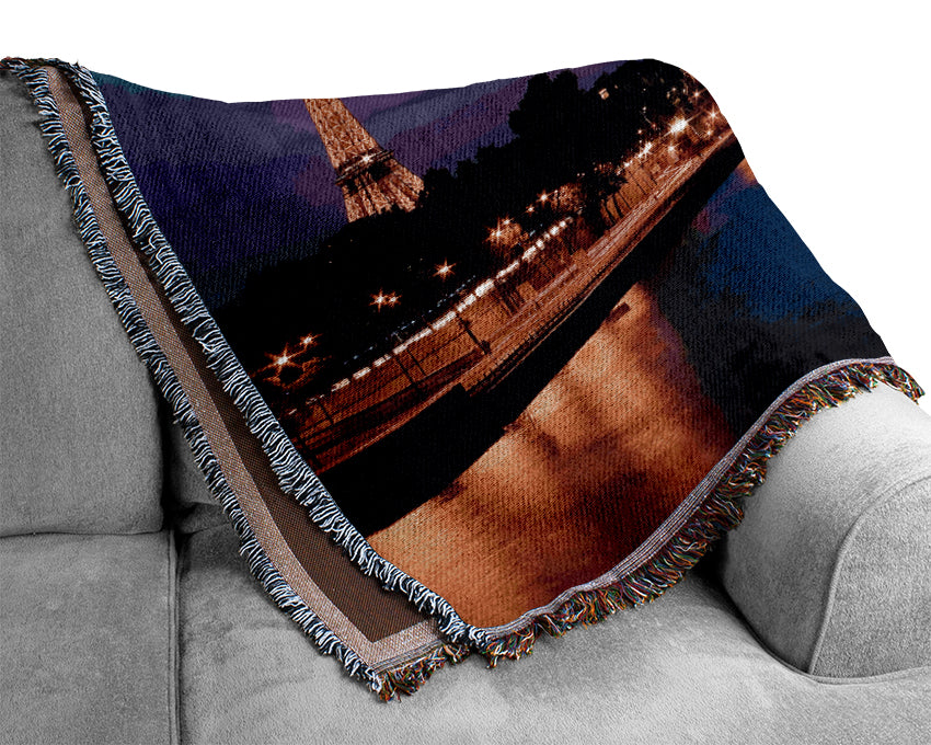 Paris Seine River At Night Woven Blanket