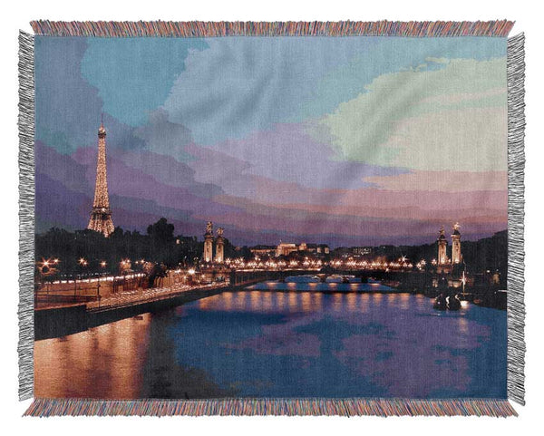 Paris Seine River At Night Woven Blanket