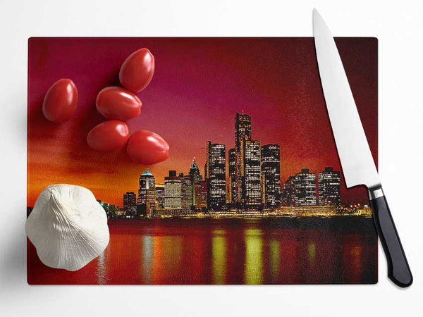 Pink City Lights Glass Chopping Board