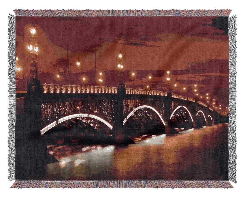 Prague Bridge Glow Woven Blanket