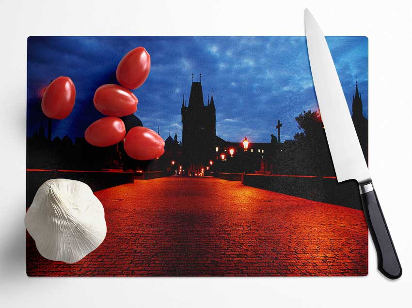 Prague Night Lights Glass Chopping Board