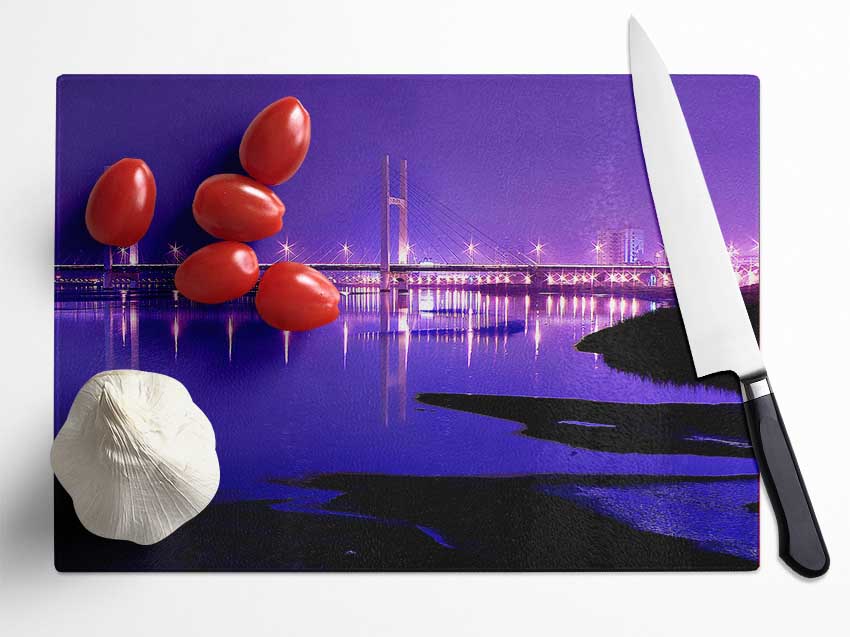 Purple Night Shoreline Glass Chopping Board