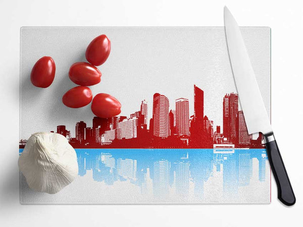 Red New York In Blue Reflections Glass Chopping Board