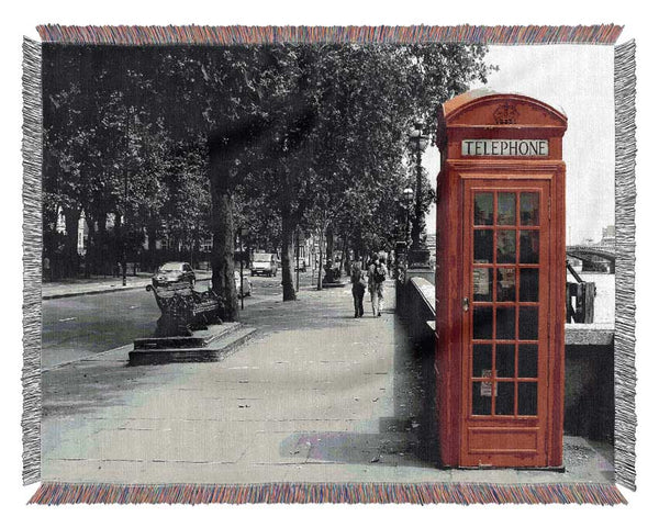 Red Phone Box London Woven Blanket