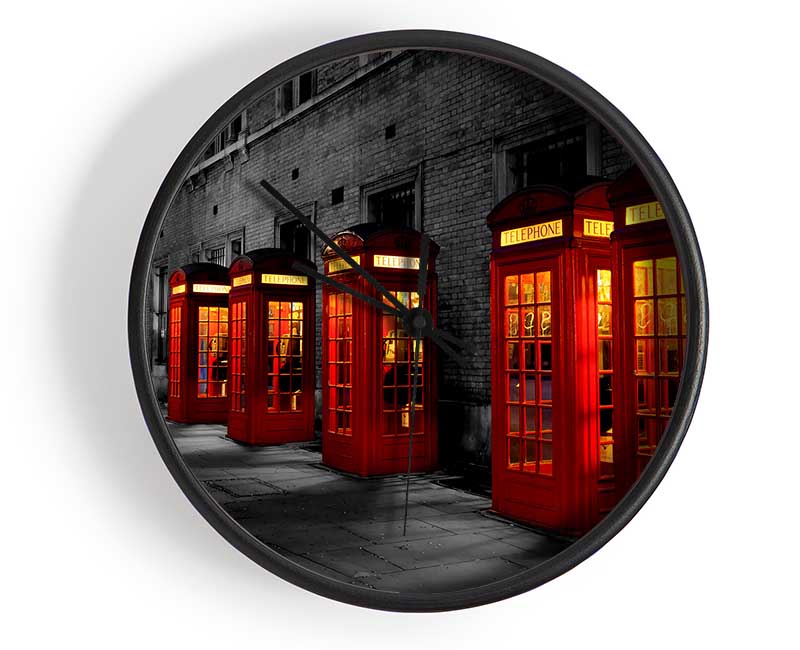 Red Telephone Boxes London England Clock - Wallart-Direct UK