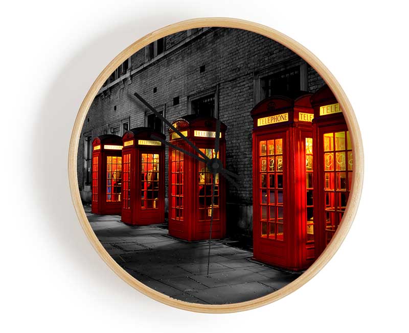 Red Telephone Boxes London England Clock - Wallart-Direct UK