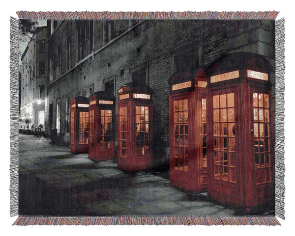 Red Telephone Boxes London England Woven Blanket