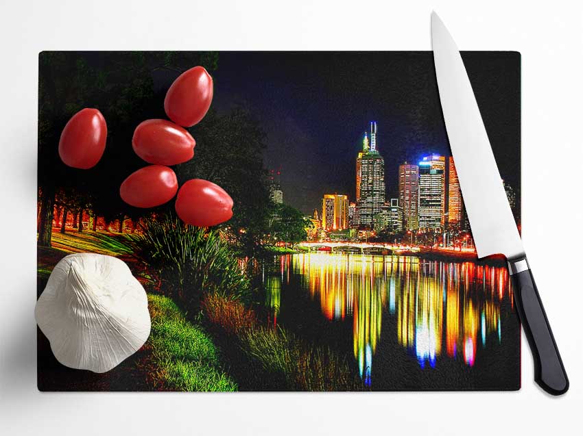 Reflections Of A City River Glass Chopping Board