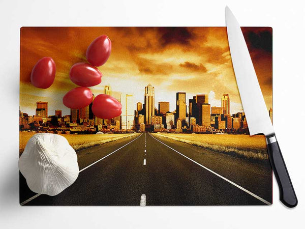 Road To The Golden City Glass Chopping Board