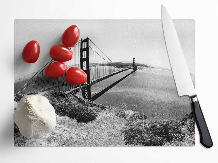 San Francisco Bridge B n W Across The Waters Glass Chopping Board