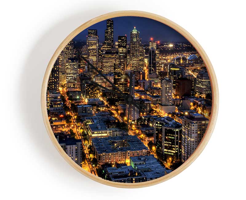 Seattle At Night From The Space Needle Clock - Wallart-Direct UK