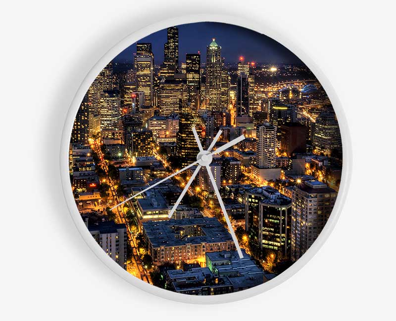 Seattle At Night From The Space Needle Clock - Wallart-Direct UK