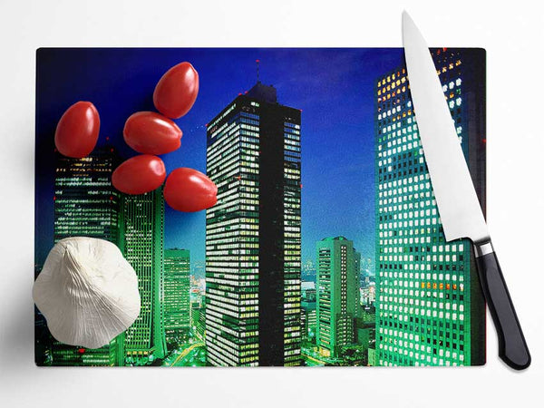 Skyscrapers Green Hue Glass Chopping Board