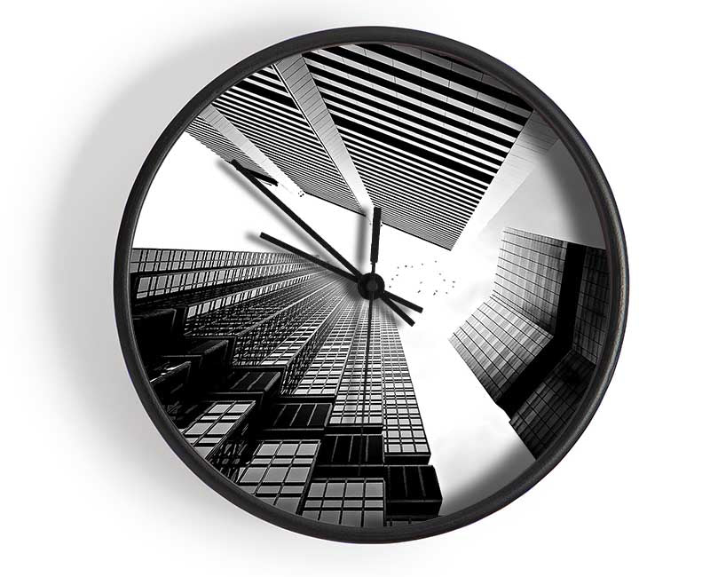 Skyscrapers In Black And White Clock - Wallart-Direct UK