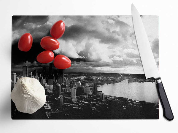 Storm Over City B n W Glass Chopping Board