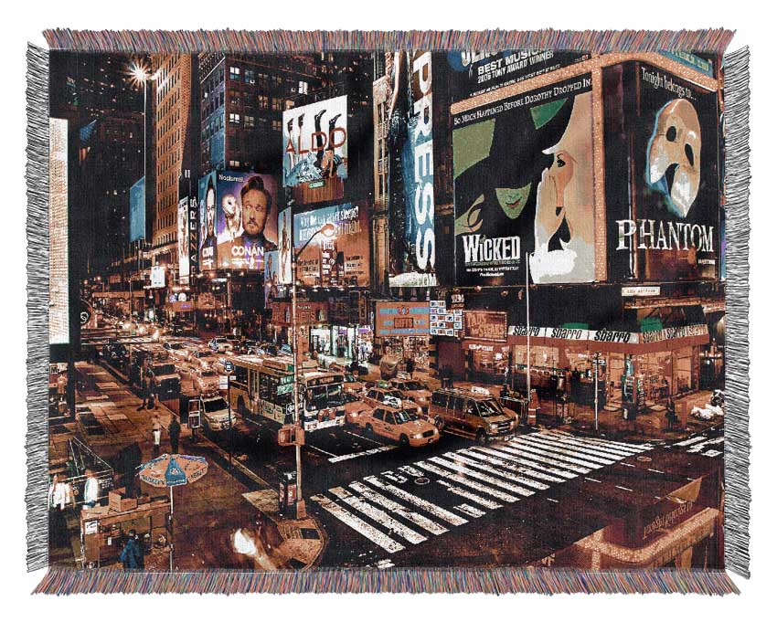 Street Advertising In New York Woven Blanket