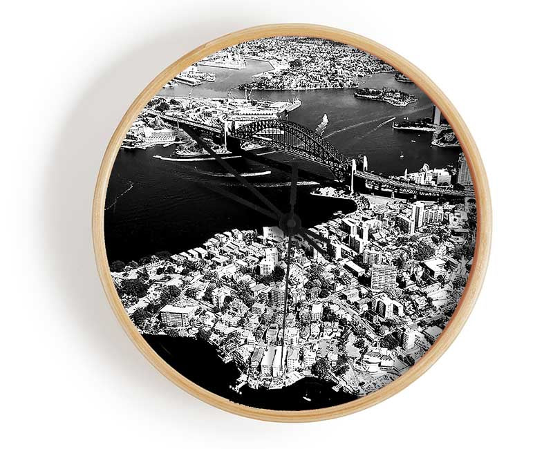 Sydney Harbour Bridge Ariel View B n W Clock - Wallart-Direct UK