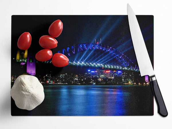 Sydney Harbour Bridge Blue Light Glass Chopping Board