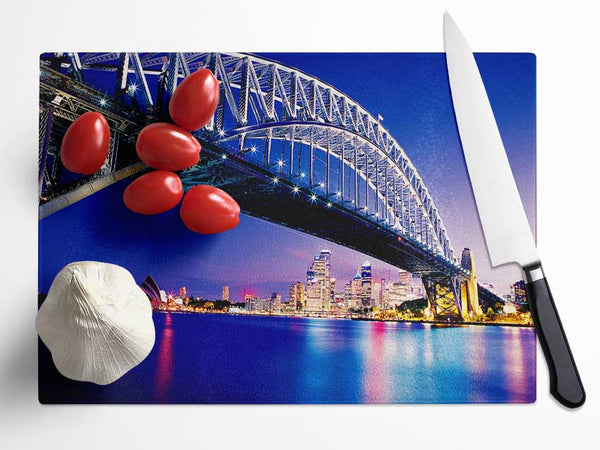 Sydney Harbour Bridge Blue Night Glass Chopping Board