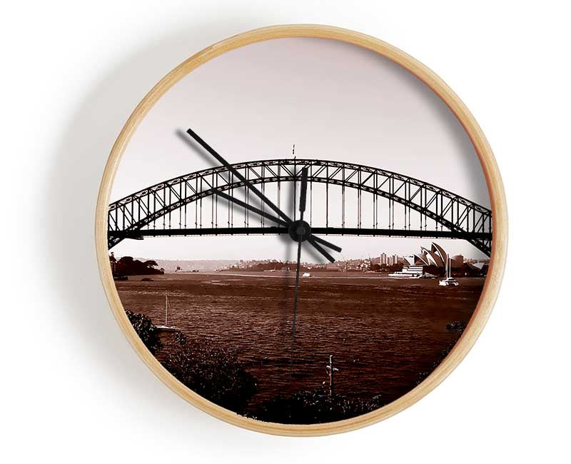 Sydney Harbour Bridge Brown Clock - Wallart-Direct UK