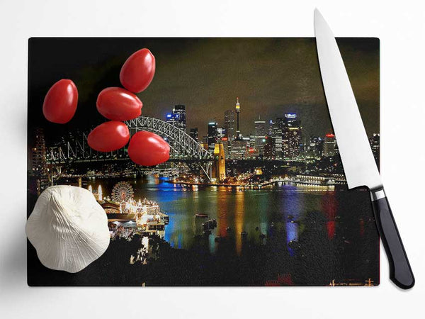 Sydney Harbour Bridge Evening Glow Glass Chopping Board