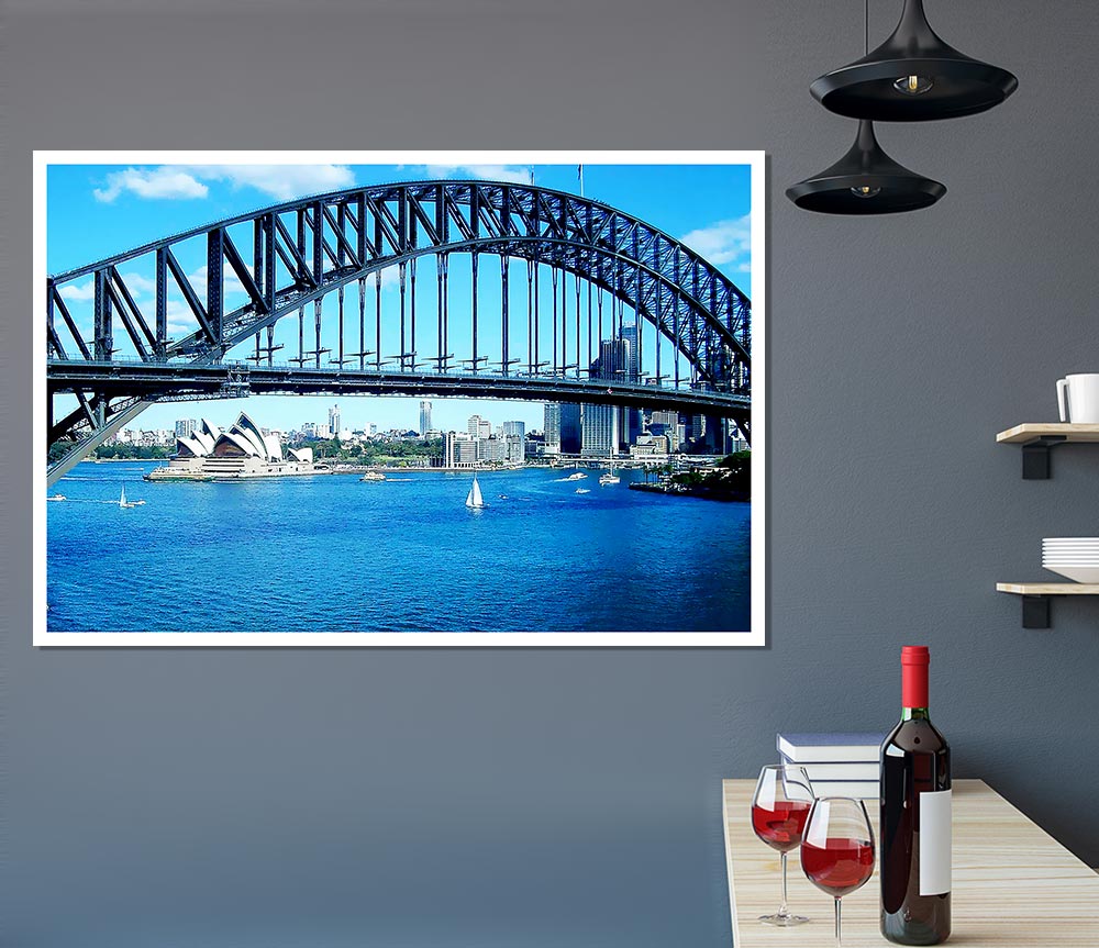 Sydney Harbour Bridge Opera House View Colour Print Poster Wall Art