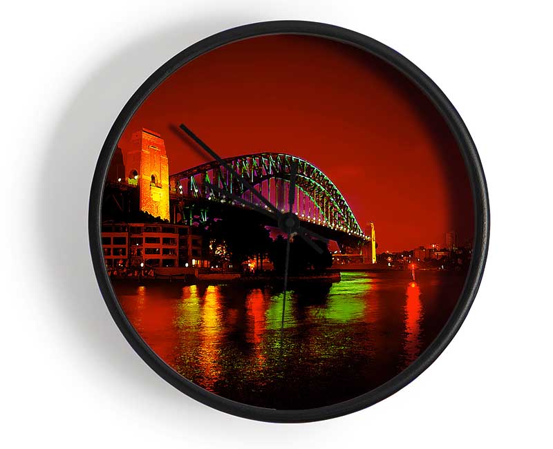 Sydney Harbour Bridge Red Glow Clock - Wallart-Direct UK