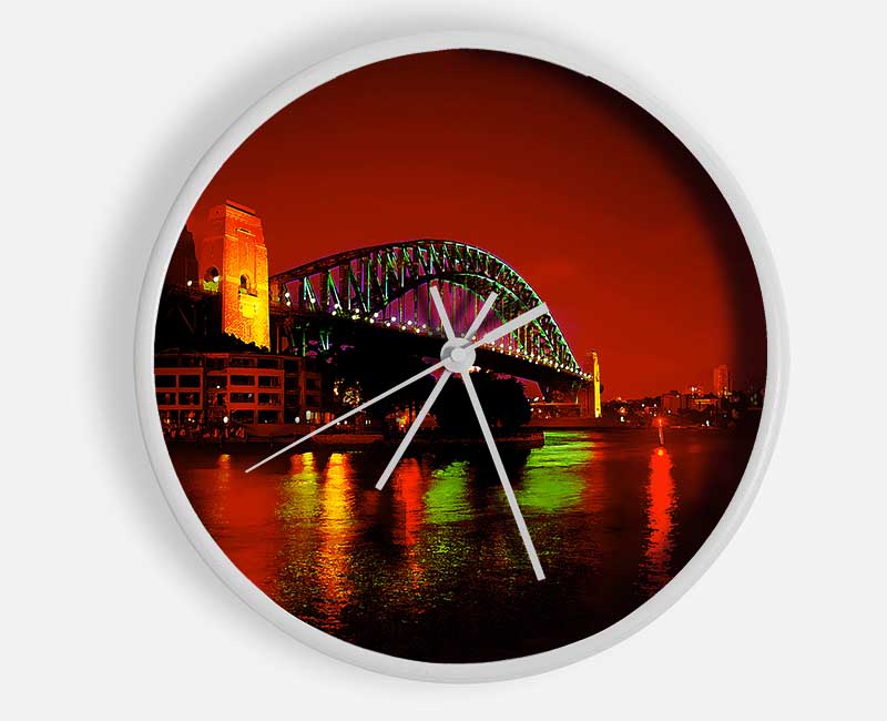 Sydney Harbour Bridge Red Glow Clock - Wallart-Direct UK