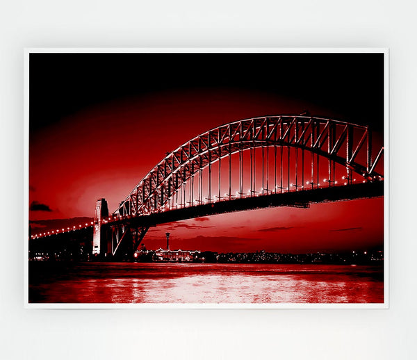 Sydney Harbour Bridge Red Print Poster Wall Art