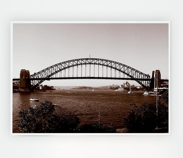 Sydney Harbour Bridge Retro Sepia Print Poster Wall Art