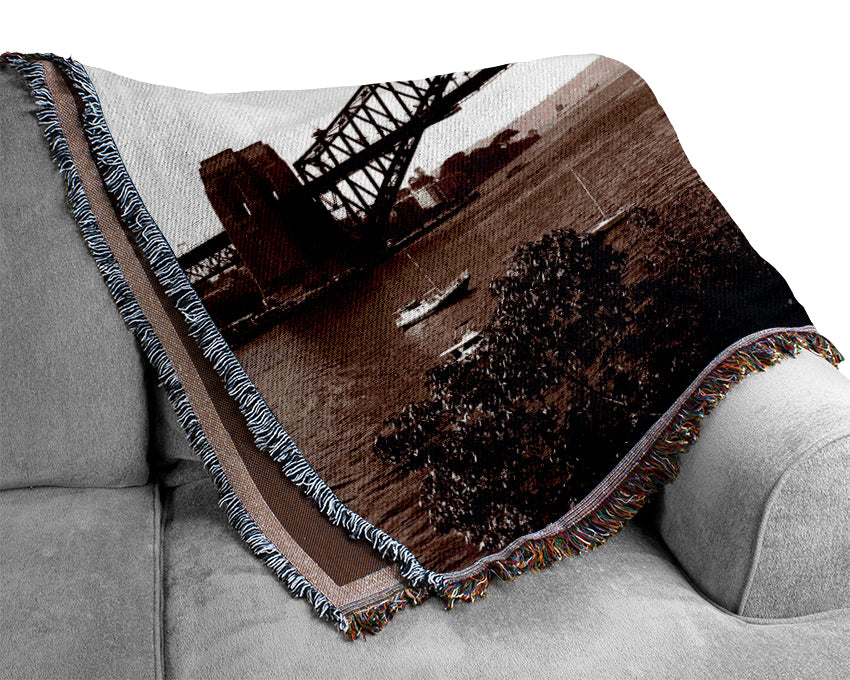 Sydney Harbour Bridge Retro Sepia Woven Blanket