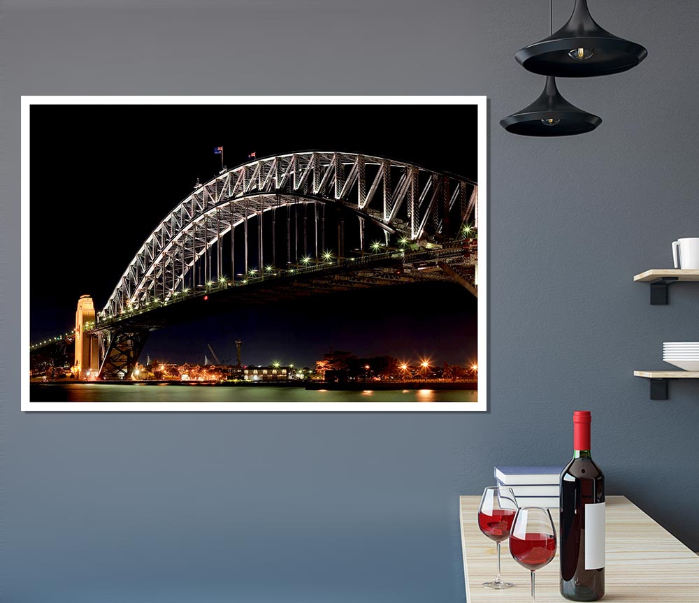 Sydney Harbour Night Light Print Poster Wall Art