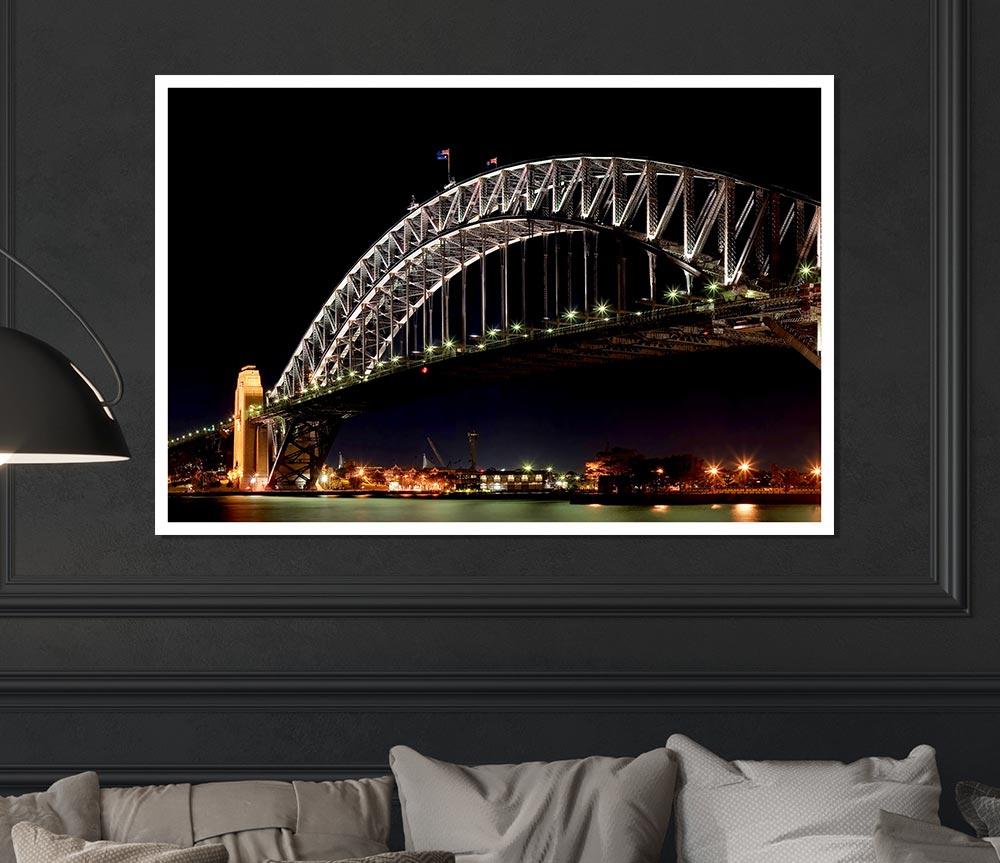 Sydney Harbour Night Light Print Poster Wall Art