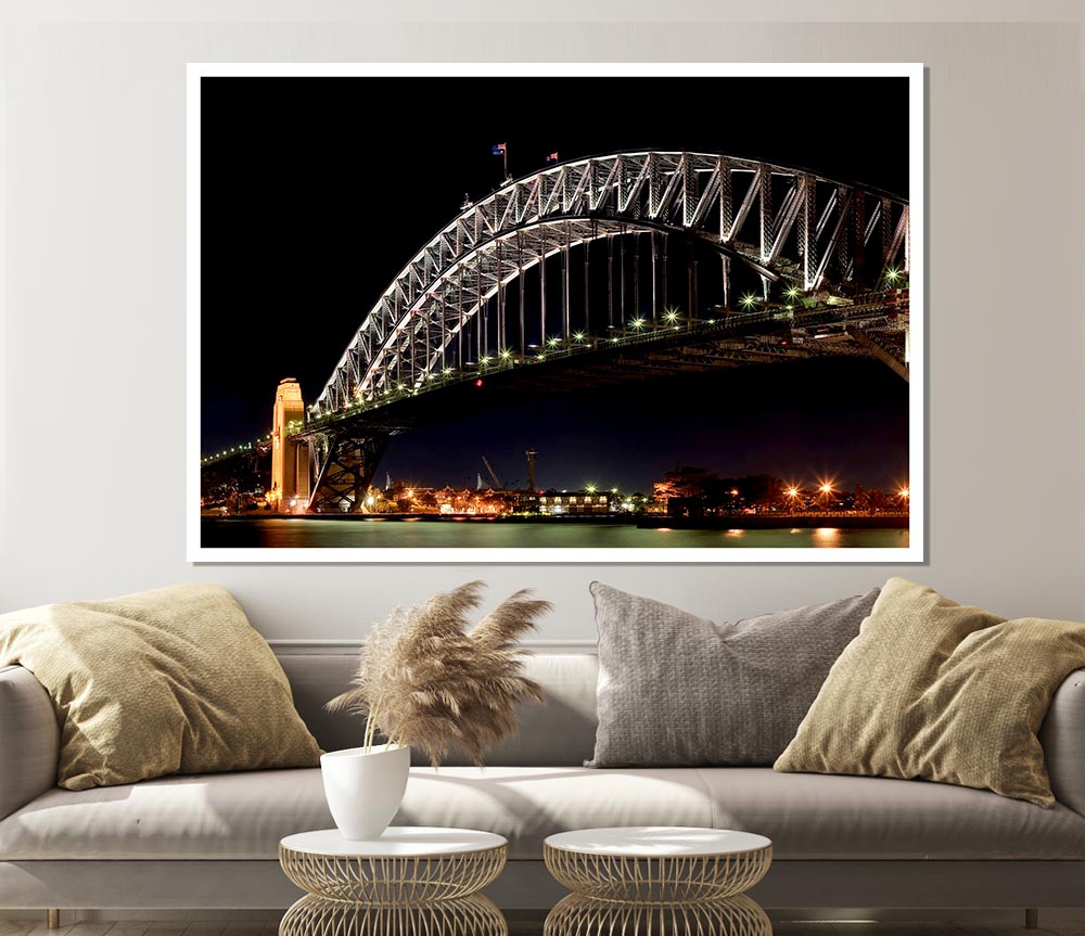 Sydney Harbour Night Light Print Poster Wall Art