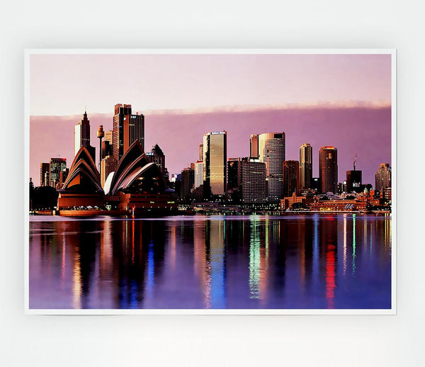 Sydney Harbour Opera House Stunning Pink Reflections Print Poster Wall Art