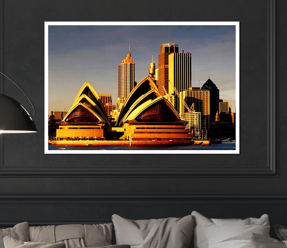 Sydney Opera House Golden Sunlight Print Poster Wall Art