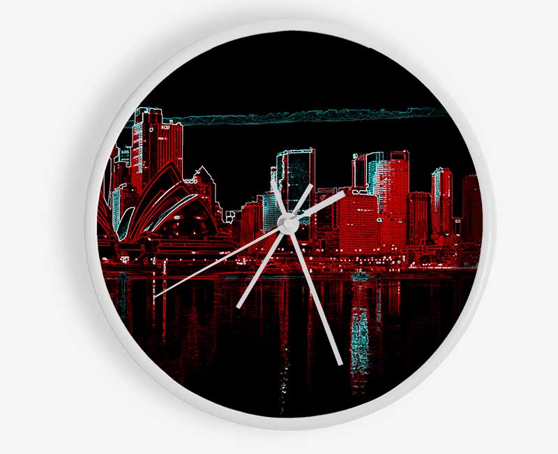 Sydney Skyline Opera House Red Clock - Wallart-Direct UK